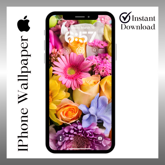 Spring floral bouquet wallpaper iPhone lock screen art digital download