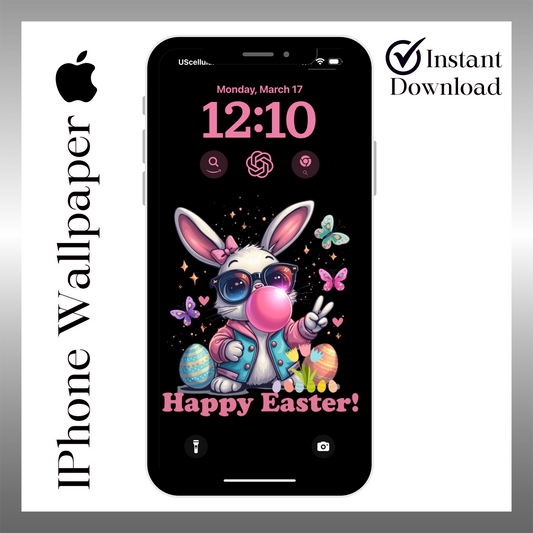 Bubble gum Easter Bunny wallpaper iPhone lock screen art digital download