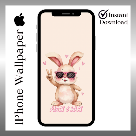 Peace & Love Bunny wallpaper iPhone lock screen art digital download