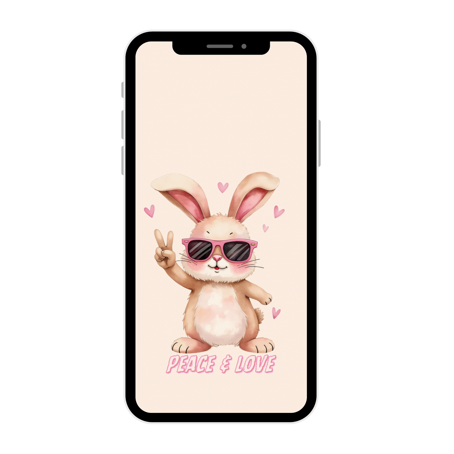 Peace & Love Bunny wallpaper iPhone lock screen art digital download