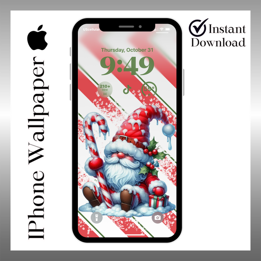 Santa Gnome iPhone wallpaper iPhone/iPad lock screen art digital download