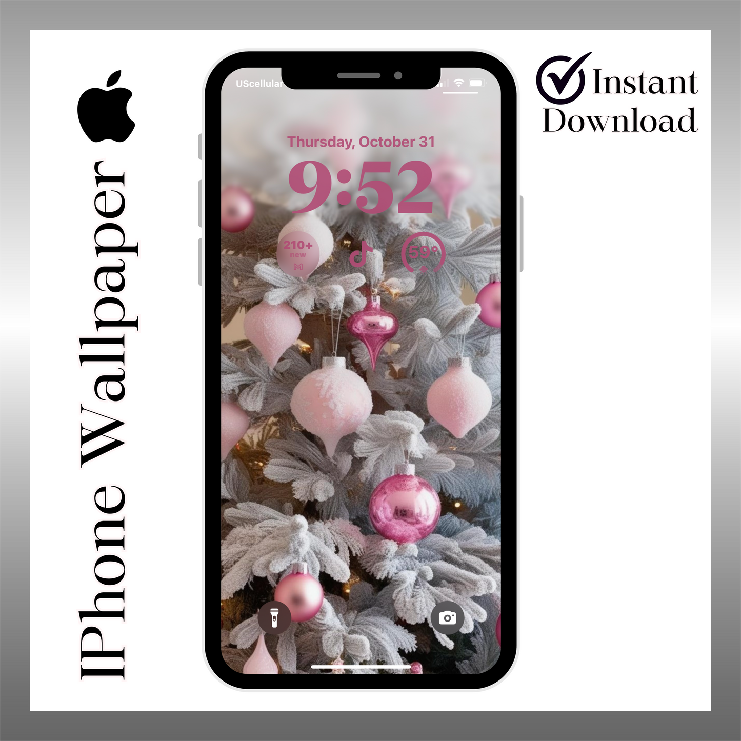 Pink Christmas iPhone wallpaper iPhone/iPad lock screen art digital download