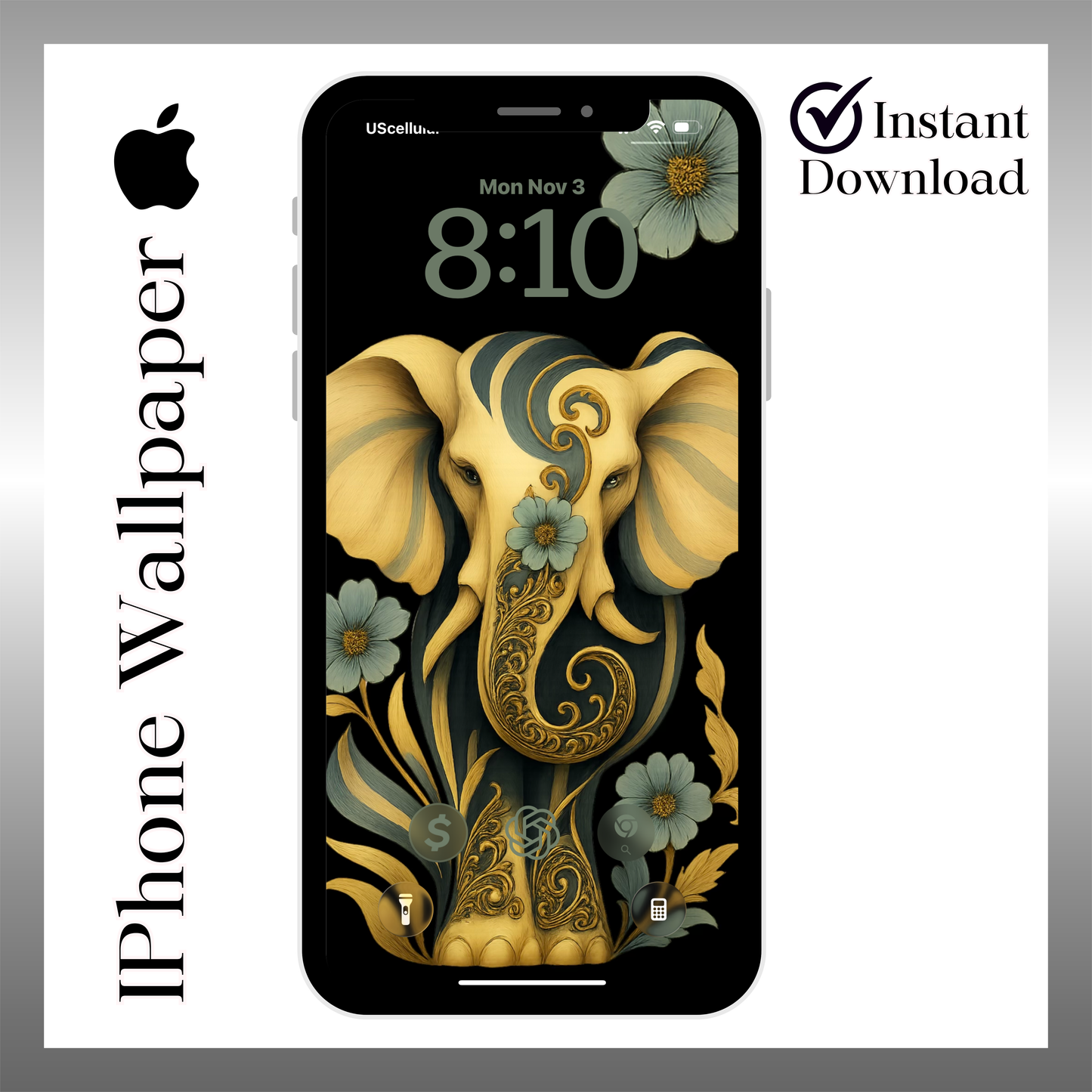 Tribal Elephant Floral  lock screen art digital download