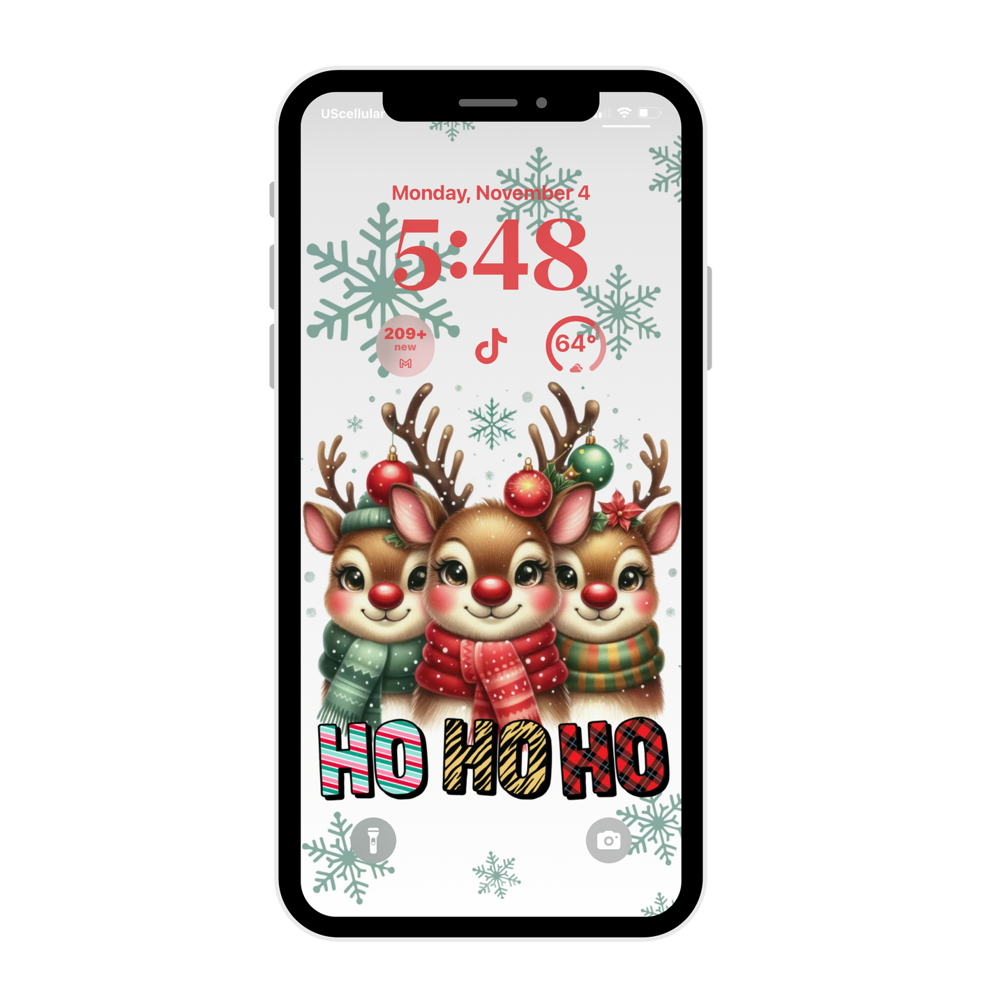 Christmas girly reindeer iPhone wallpaper iPhone/iPad lock screen art digital download