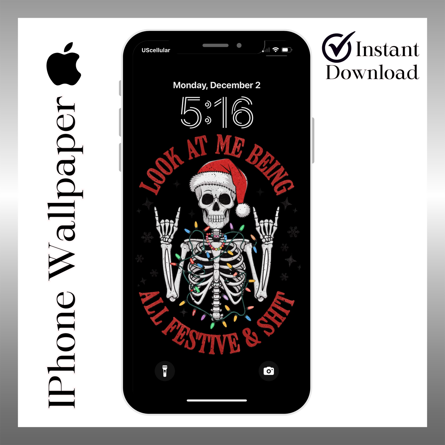 Christmas skeleton iPhone wallpaper iPhone/iPad lock screen art digital download