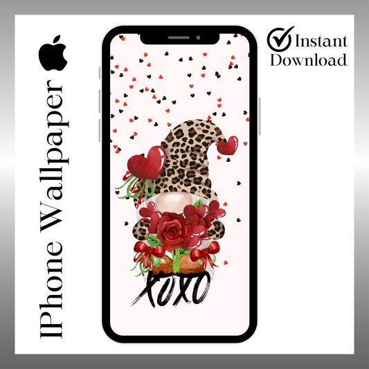 XOXO Gnome-iPhone wallpaper-Valentines iPhone lock screen art- digital download