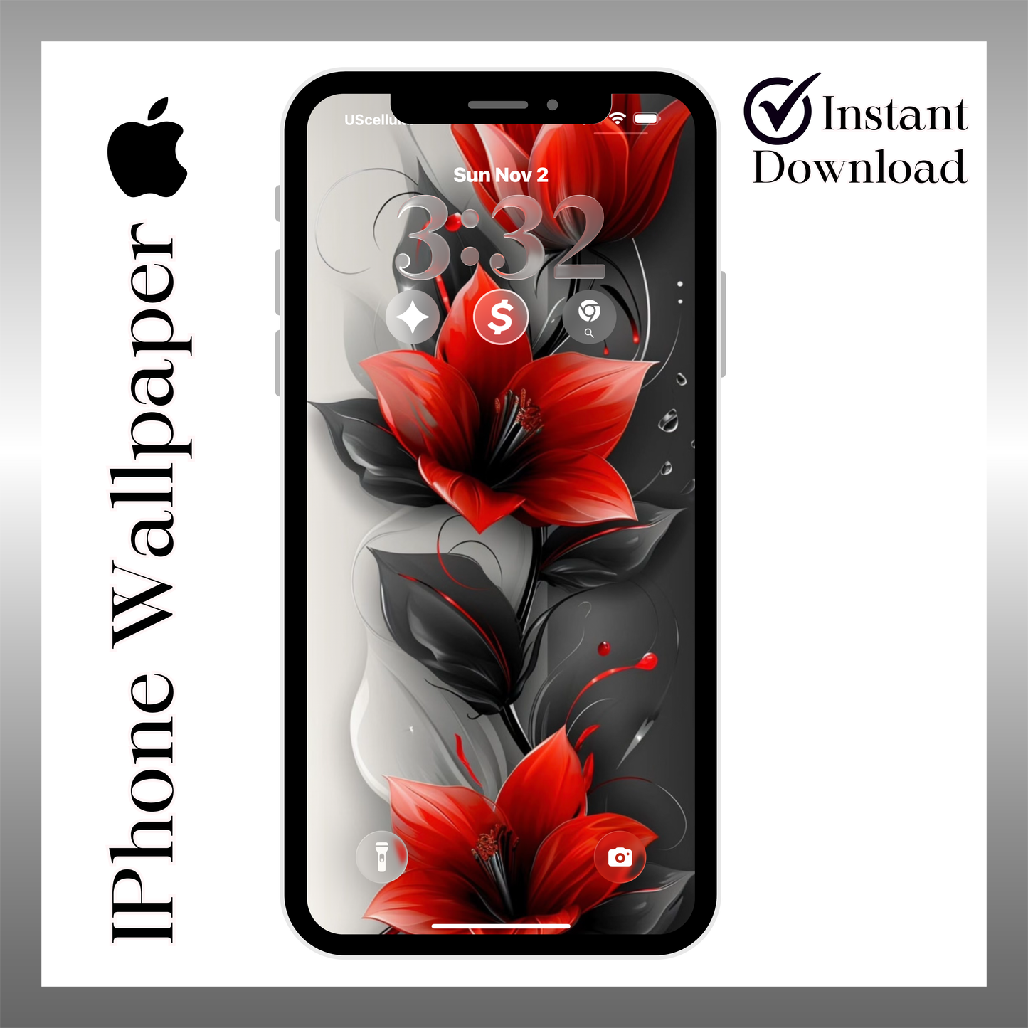Red & black floral  iPhone lock screen art digital download