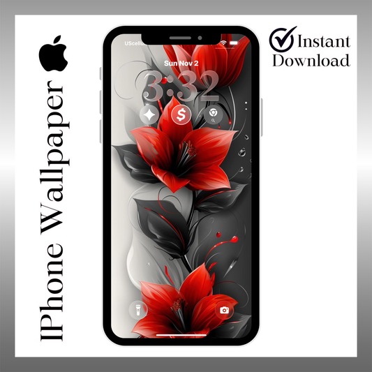 Red & black floral  iPhone lock screen art digital download
