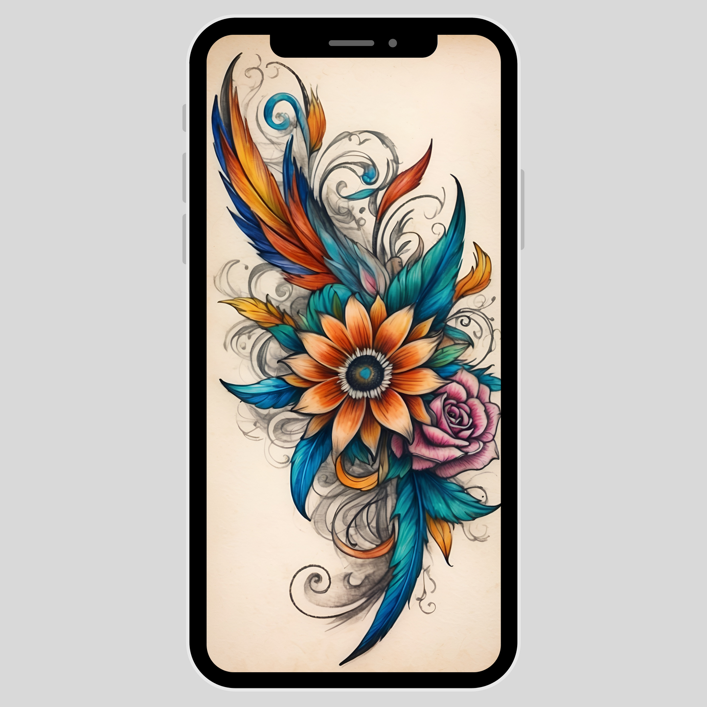 IPhone wallpaper/ tattoo flower/ instant download