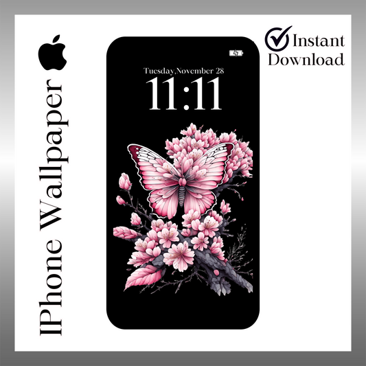 Pink & black butterfly phone wallpaper digital download
