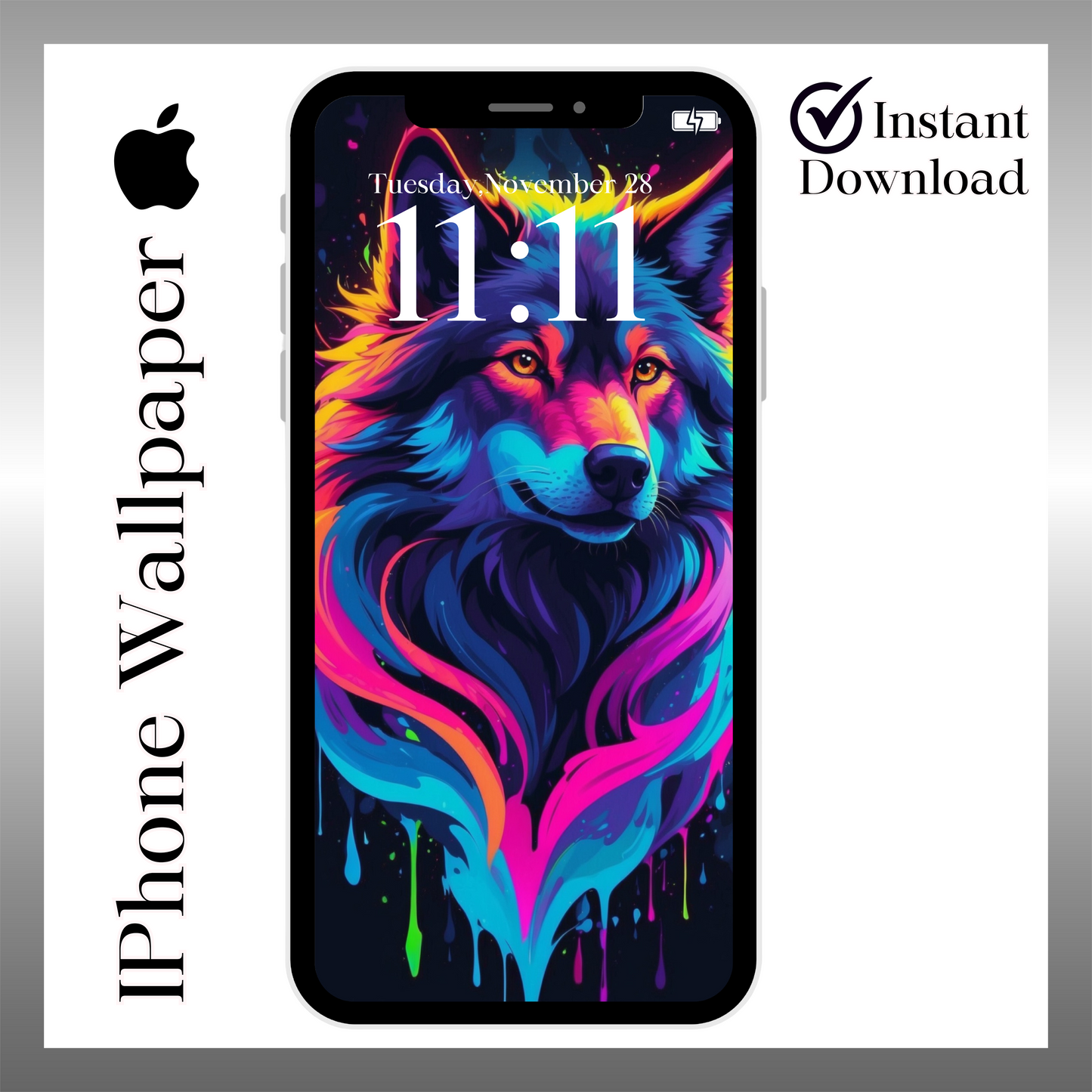 IPhone wallpaper/ Neon wolf/ instant download