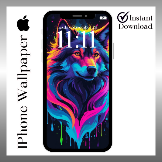 IPhone wallpaper/ Neon wolf/ instant download