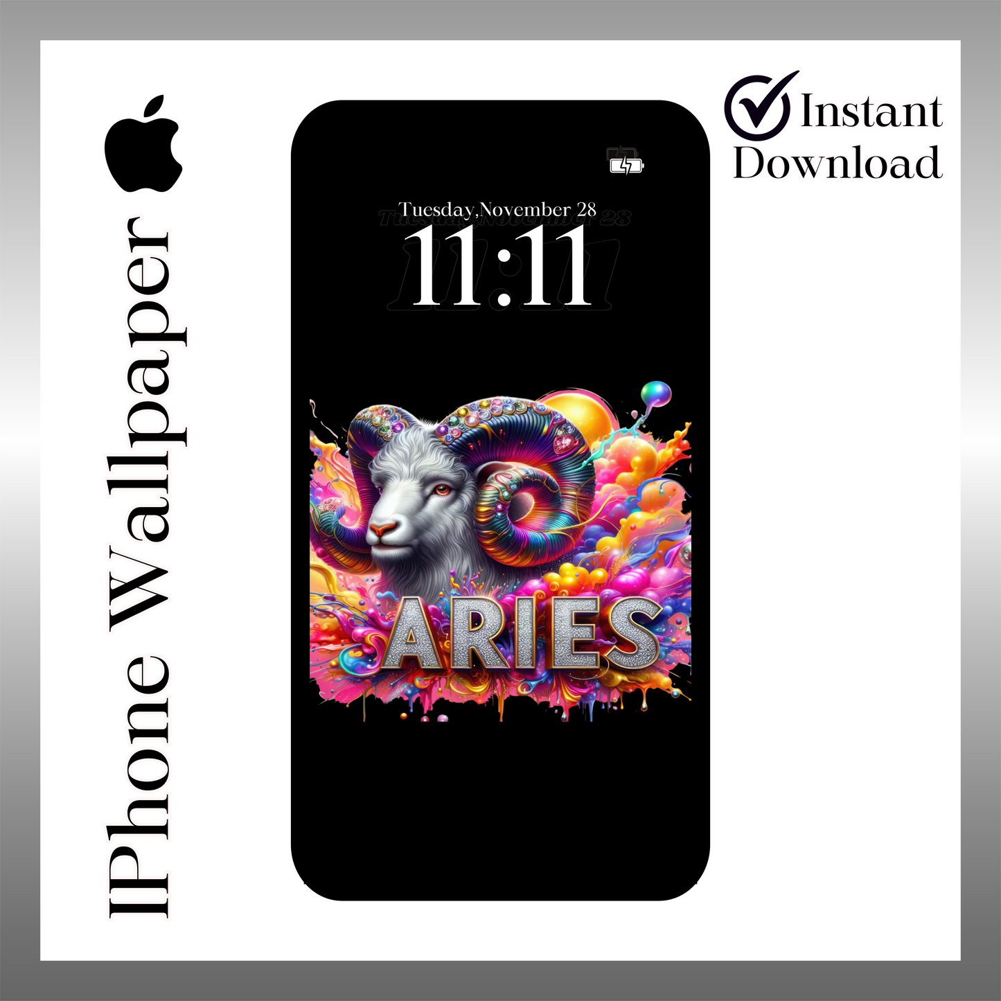 Aries color bomb phone wallpaper iPhone lock screen art digital download