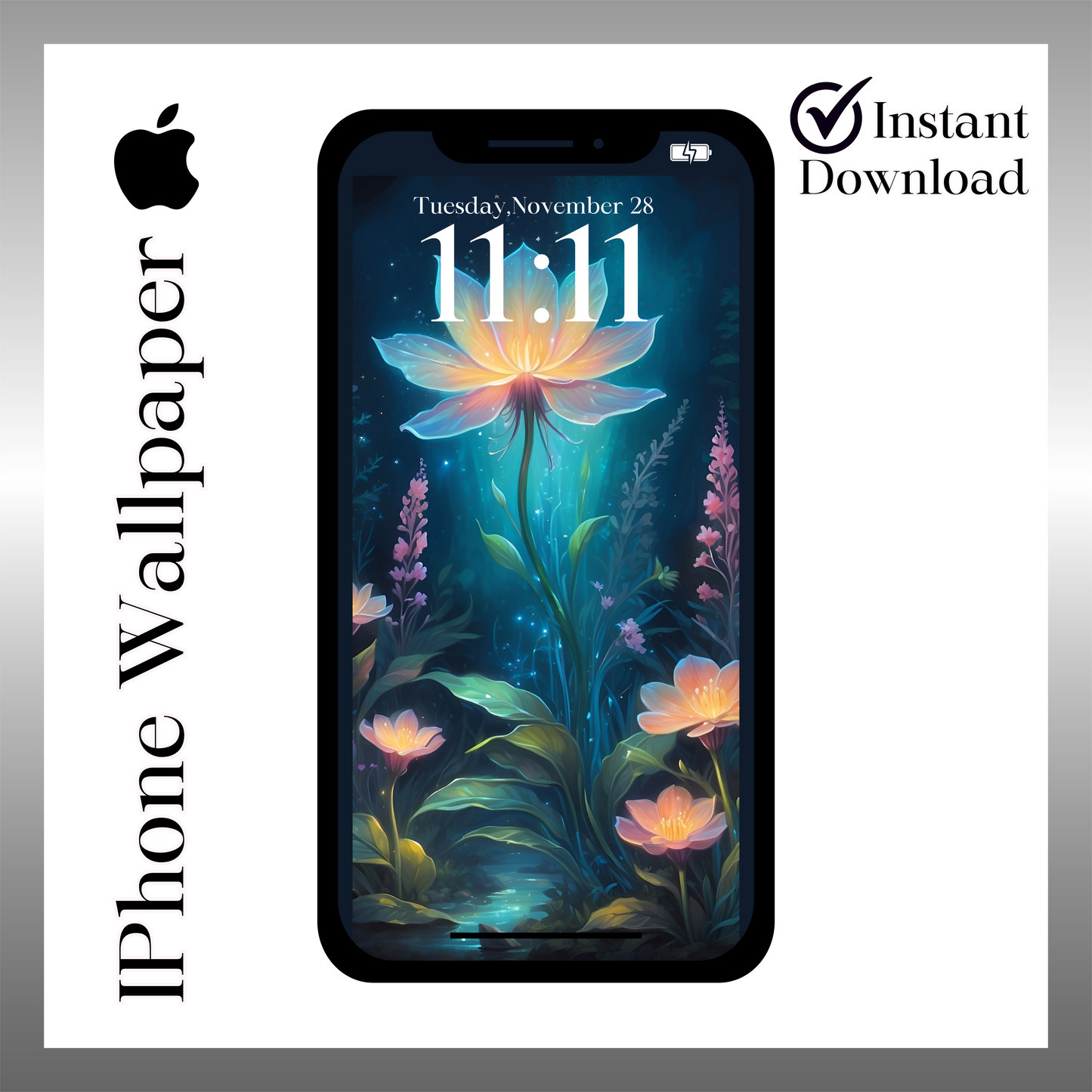 Mystical forest flower phone wallpaper iPhone lock screen art digital download