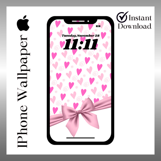 Hearts & bows phone wallpaper iPhone lock screen art digital download